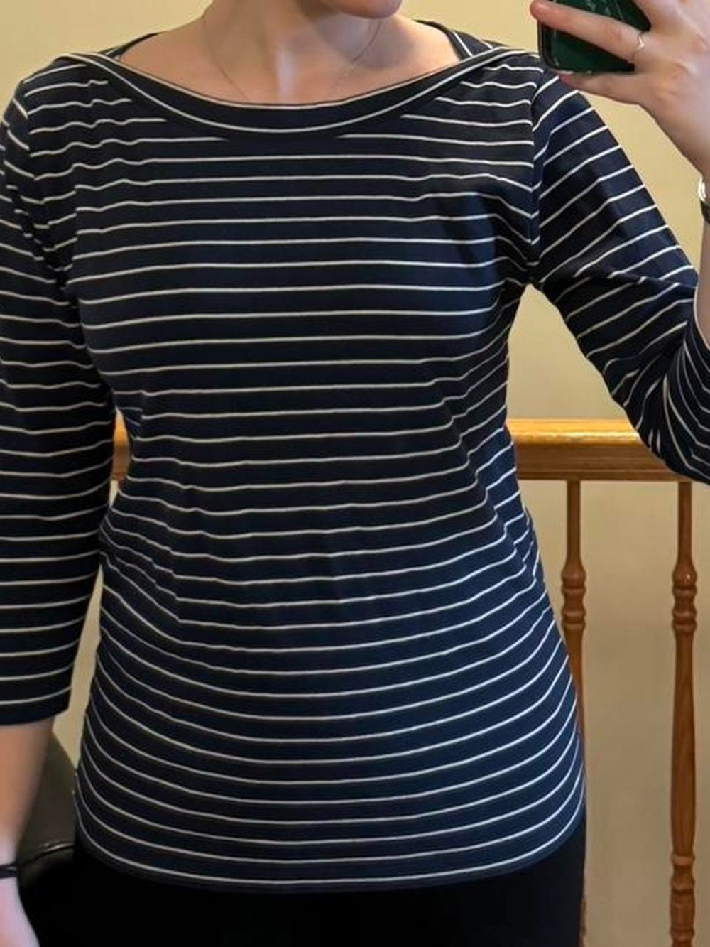 ann taylor boat neck navy blue and white striped top
